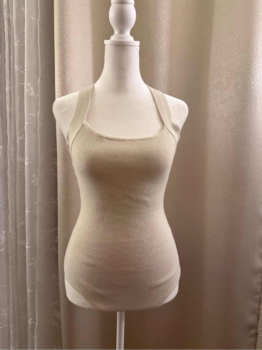 Abercrombie & Fitch Cream Ribbed Halter Bodysuit